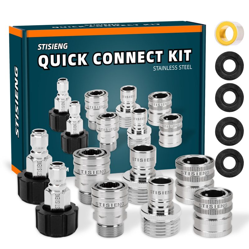 M22-14mm Pressure Washer Quick Connect Kit, M22 Swivel to 3/8" Quick Connect, 3/4" to Quick Release, Pressure Washer Adapter for Garden Hose and Power Washer Systems
